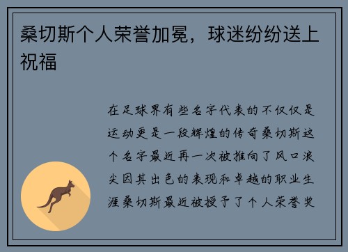 桑切斯个人荣誉加冕，球迷纷纷送上祝福