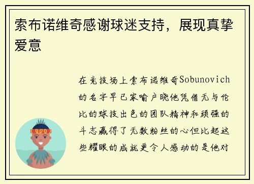 索布诺维奇感谢球迷支持，展现真挚爱意