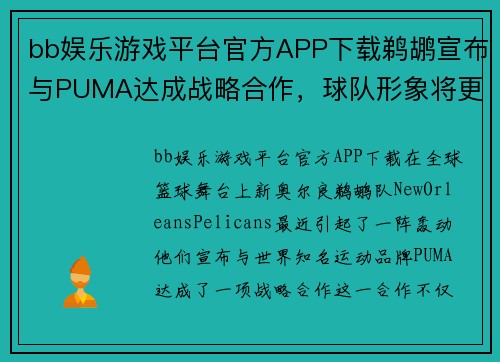 bb娱乐游戏平台官方APP下载鹈鹕宣布与PUMA达成战略合作，球队形象将更加走向国际