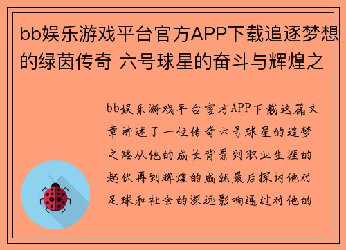 bb娱乐游戏平台官方APP下载追逐梦想的绿茵传奇 六号球星的奋斗与辉煌之路 - 副本