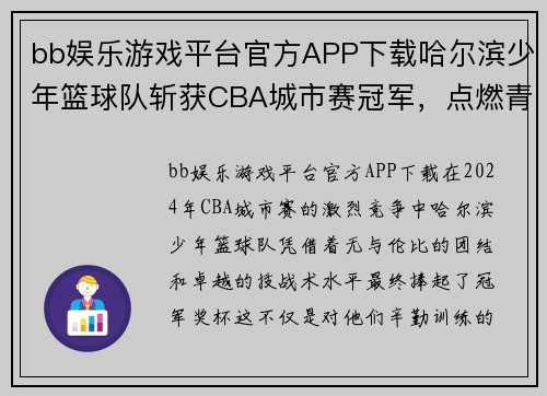 bb娱乐游戏平台官方APP下载哈尔滨少年篮球队斩获CBA城市赛冠军，点燃青春梦想