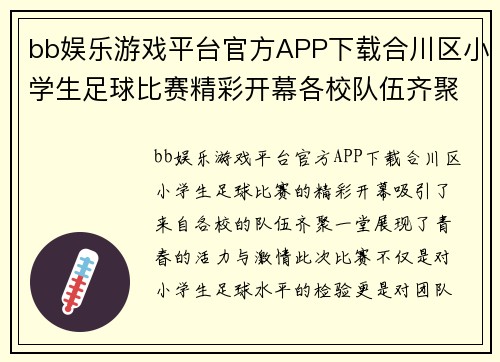 bb娱乐游戏平台官方APP下载合川区小学生足球比赛精彩开幕各校队伍齐聚展现青春风采